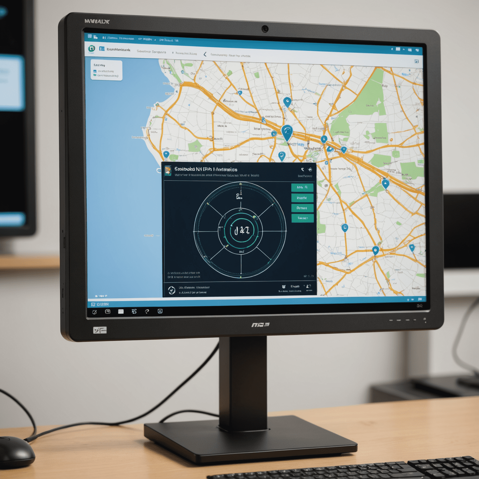 Image représentant un écran d'ordinateur affichant l'interface d'Advanced IP Scanner avec un réseau local cartographié