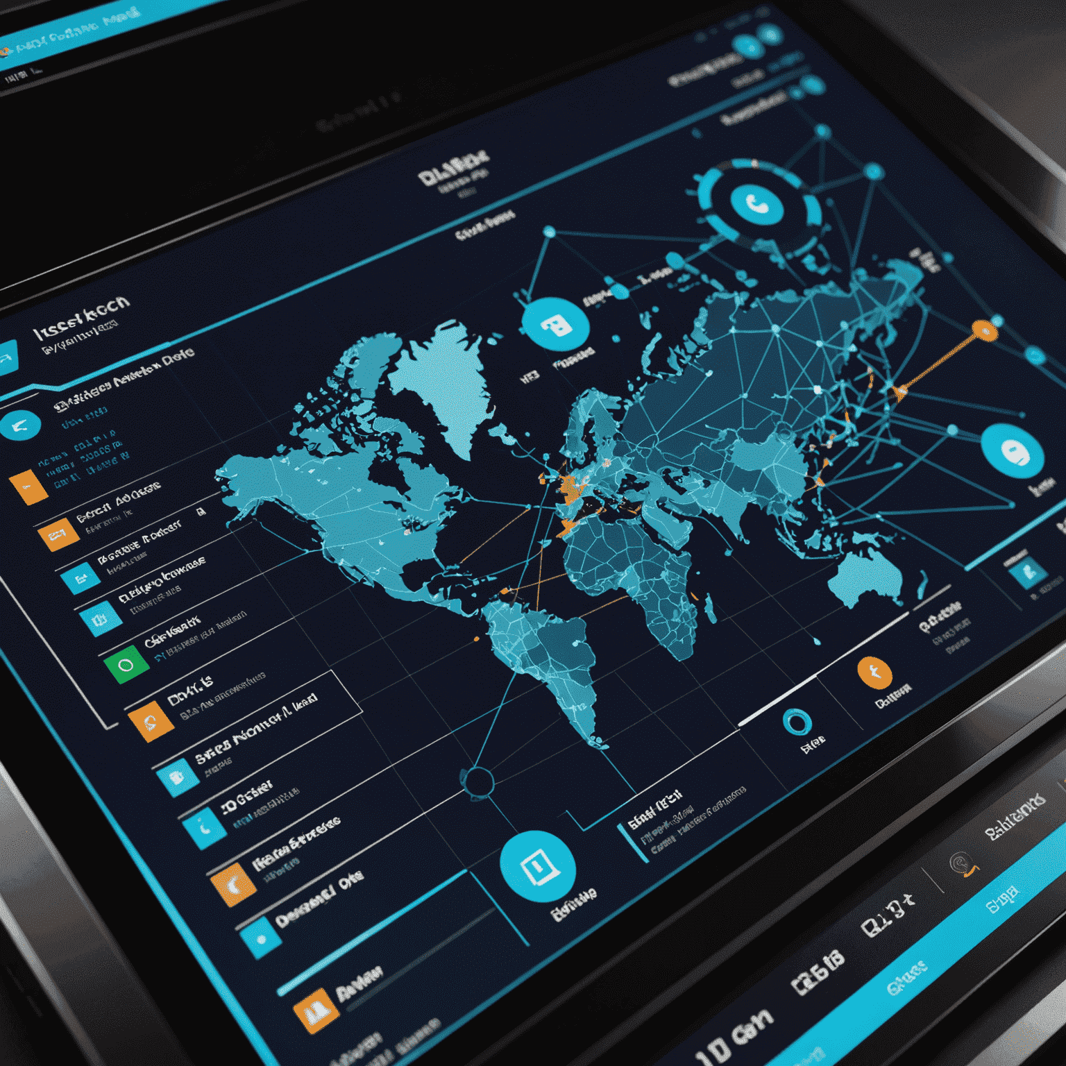 Interface d'Advanced IP Scanner montrant une analyse de réseau en cours, avec une liste d'appareils détectés, leurs adresses IP, et l'état de leurs ports. L'interface est moderne et intuitive, avec des graphiques colorés représentant l'utilisation du réseau.