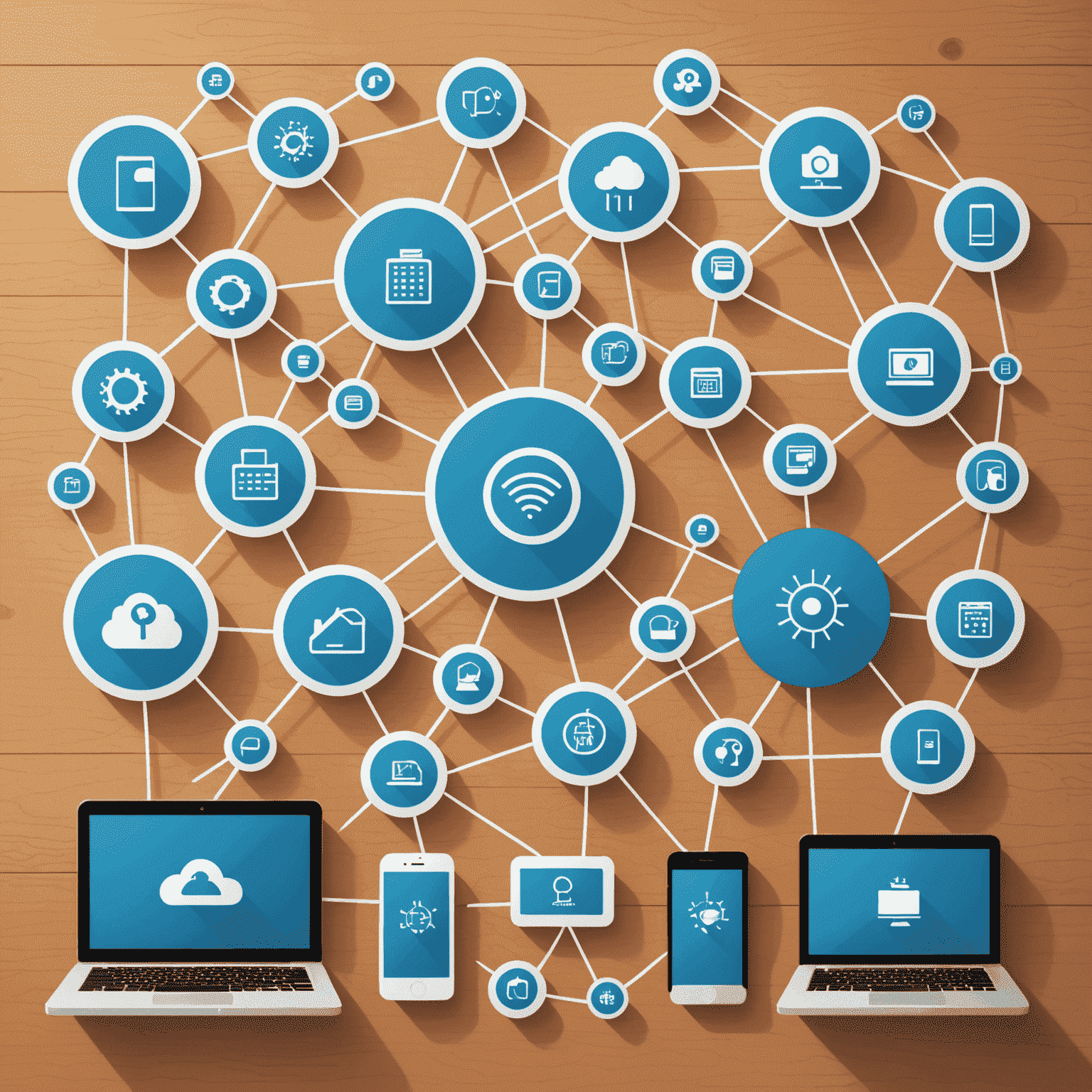 Image illustrant une interface de gestion de ressources réseau avec des icônes représentant différents appareils connectés